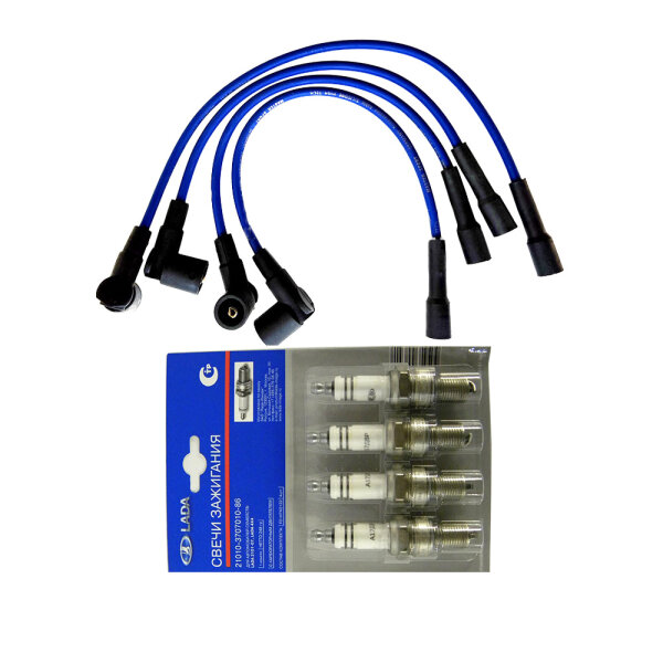 Kit: Ignition Wire Set + 4 spark plugs Lada Niva 1700, 21214