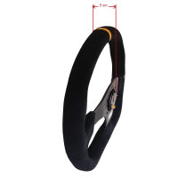 Volant sport gainé de daim noir, plat avec bouton klaxon noir 33cm