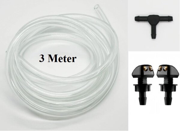 2 x double nozzle/ spray nozzle, T-piece and 3 meter hose to the washer tank