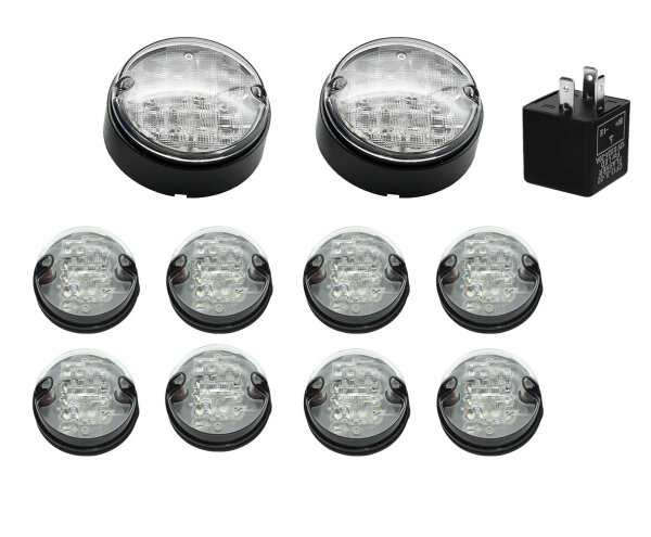 Clignotant LED, feu de stationnement, feu arrière, feu stop avec relais et prise Land Rover Defender 90/ 110 /130, E-mark, blanc