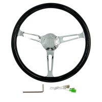 Oldtimer Holzlenkrad Schwarz Lack, Chromspeichen mit...