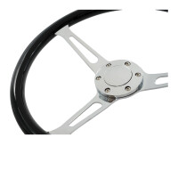 Oldtimer Holzlenkrad Schwarz Lack, Chromspeichen mit Schlitzen Durchmesser, 38cm