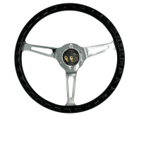 Oldtimer Holzlenkrad Schwarz Lack, Chromspeichen mit Schlitzen Durchmesser, 38cm