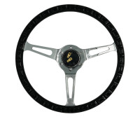 Holzlenkrad Oldtimer Lenkrad Schwarz mit Nieten, Chromspeichen mit Schlitzen Durchmesser 38cm