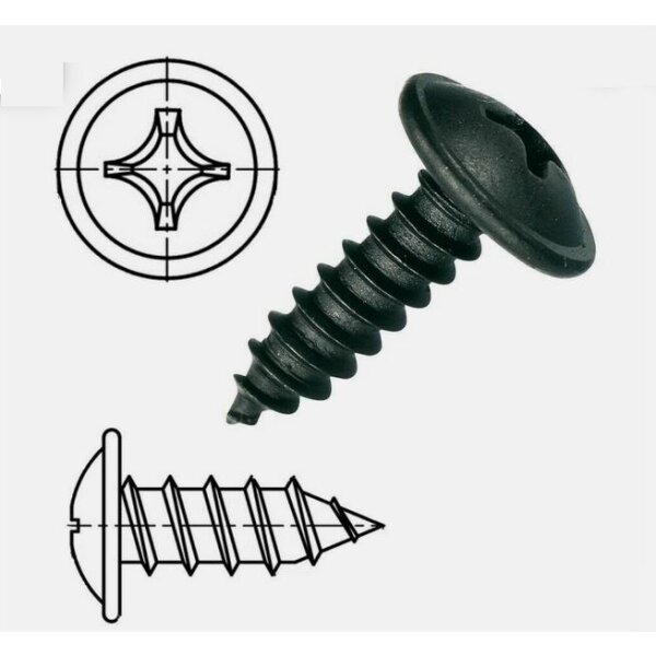 100 x sheet metal screws, steel, Phillips head, black zinc-plated, 3.9 x 16 mm, for sheet metal work, bodywork and automotive assembly