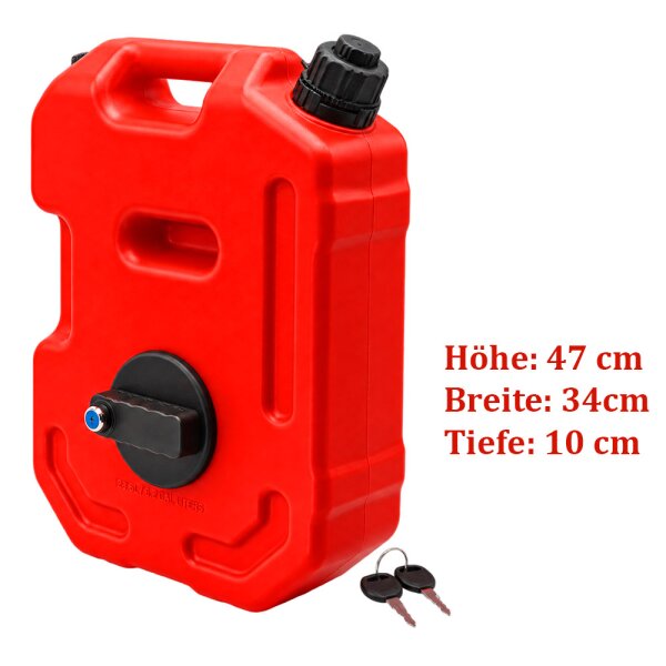 10 L Kunststoffkanister Kanister Benzinkanister flach mit Griffen, Rot mit Verschluss, 47 x 34 x 10cm