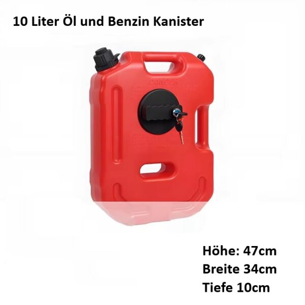 10 L Kunststoffkanister Kanister Benzinkanister flach mit Griffen, Rot mit Verschluss, 47 x 34 x 10cm
