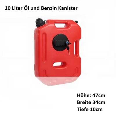 10 L Kunststoffkanister Kanister Benzinkanister flach mit Griffen, Rot mit Verschluss, 47 x 34 x 10cm