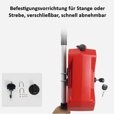 10 L Kunststoffkanister Kanister Benzinkanister flach mit Griffen, Rot mit Verschluss, 47 x 34 x 10cm