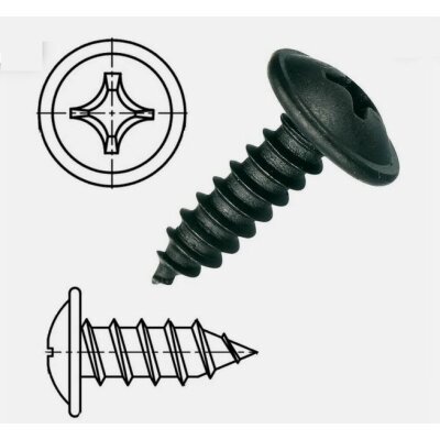 100 x Blechschrauben Stahlschrauben Kreuz selbstbohrend, schwarz verzinkt 4,9 x 14mm  für Blecharbeiten, Karroserie und  KFZ Montage