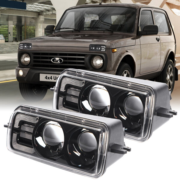 Helleres Tagfahrlicht LED Standlicht Fernlicht Blinker Paar weiß  für Lada Niva 21214 ab Baujahr 2010 mit  E-Zeichen