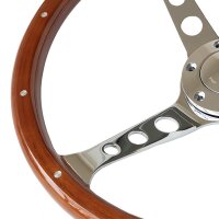 Big vintage wood and chrome steering wheel, for cars and...