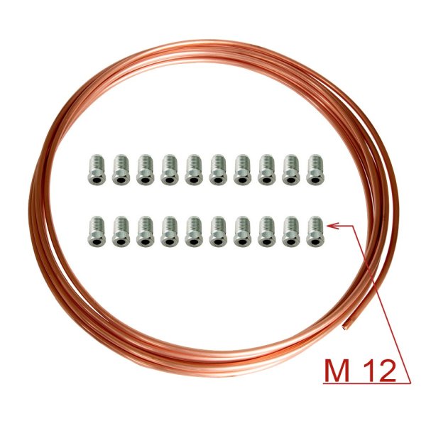 Kupferleitung Bremsleitung 6 Meter, 6mm-Außendurchmesser, M12 + 20 Verschraubungen Universel